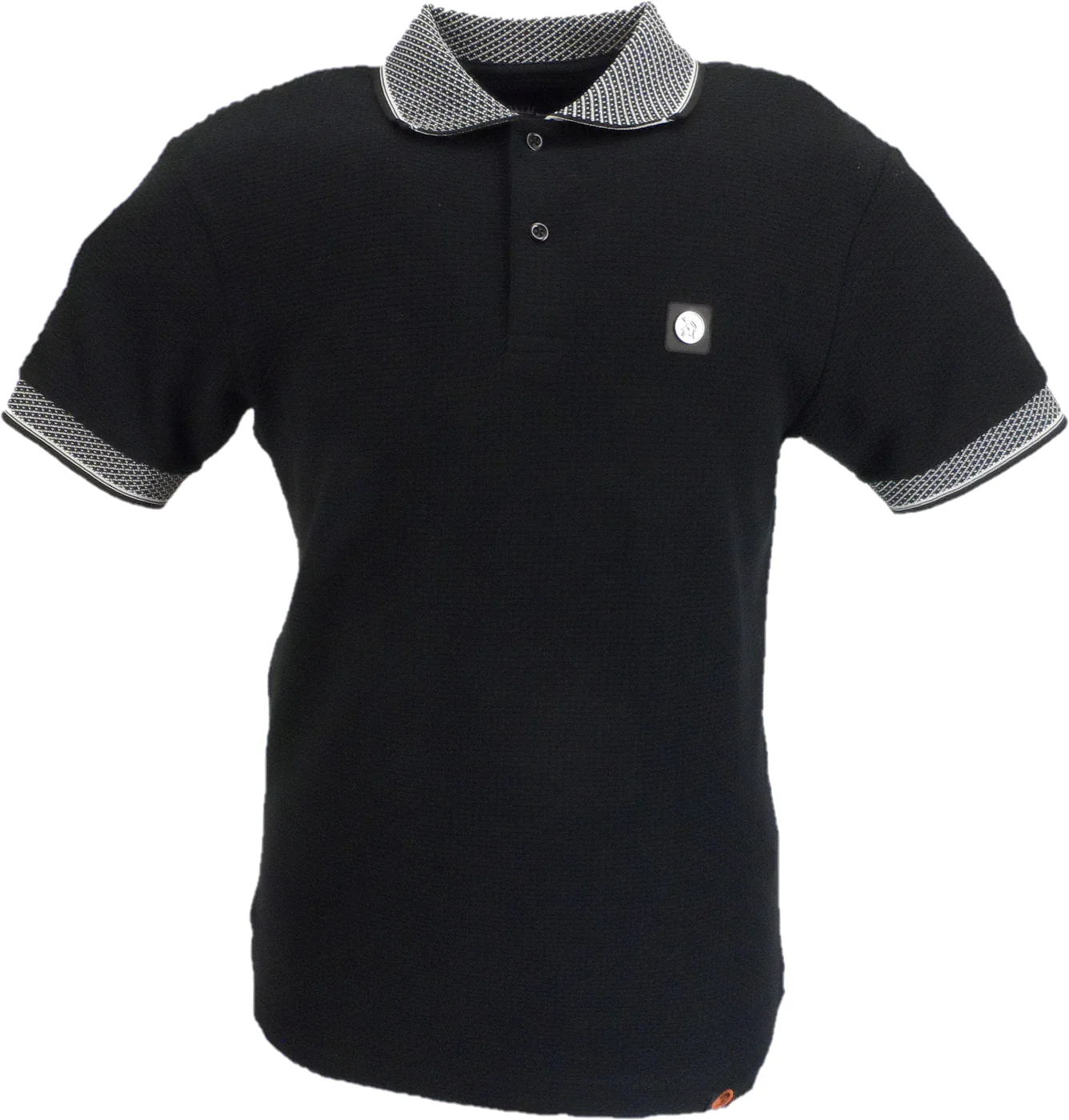 Trojan Mens Black Jacquard Collar Textured Polo Shirt - immagine 2