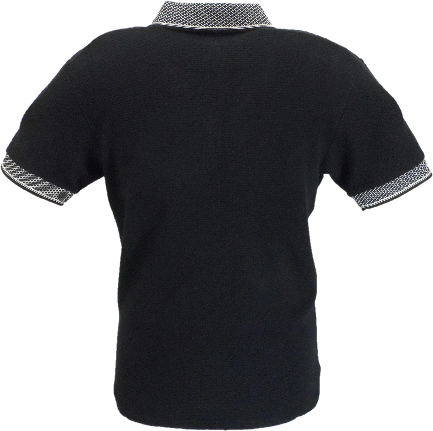 Trojan Mens Black Jacquard Collar Textured Polo Shirt - immagine 3
