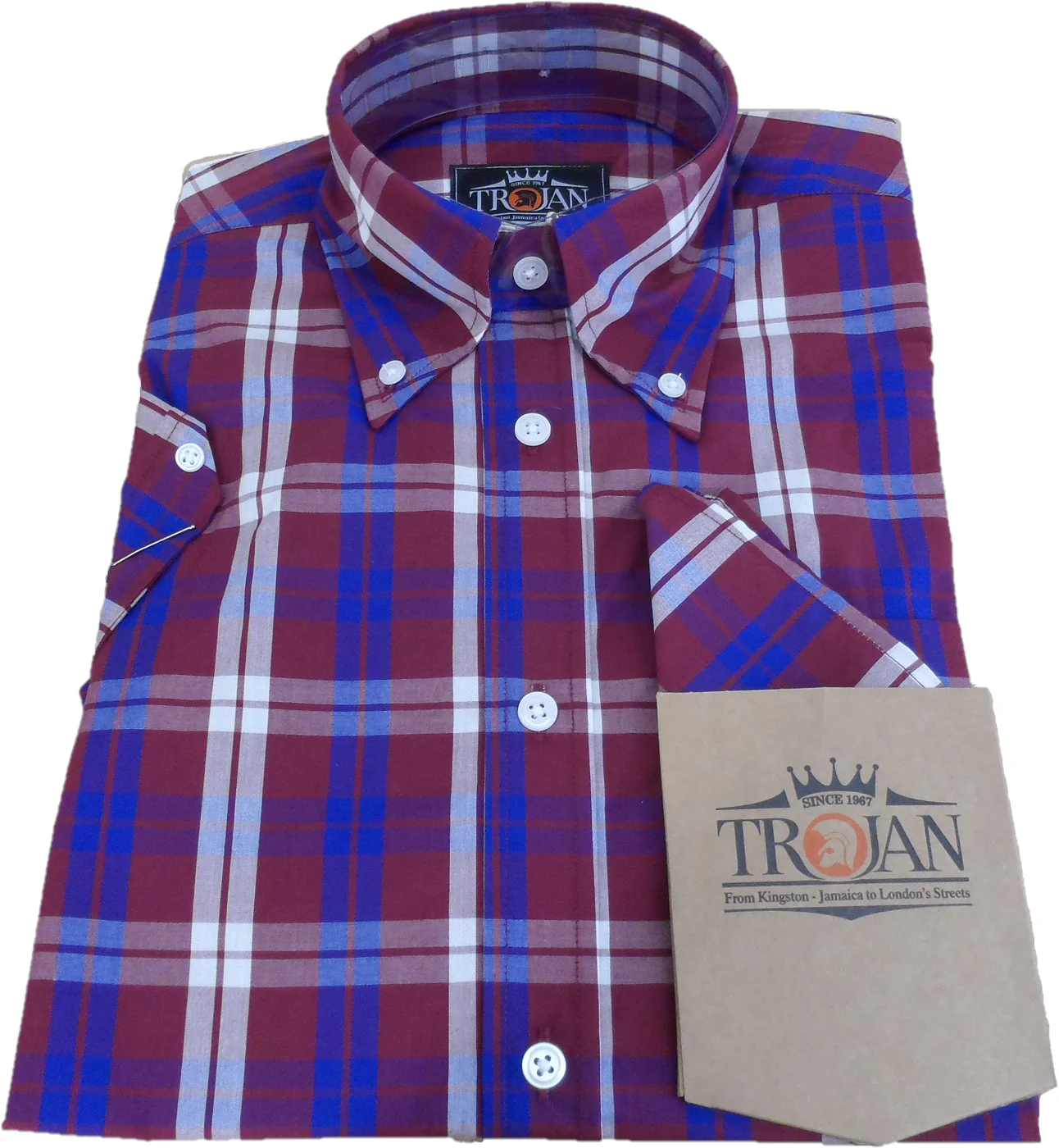 Trojan Mens Port Red Multi Check Short Sleeved Shirts and Pocket Square - immagine 4