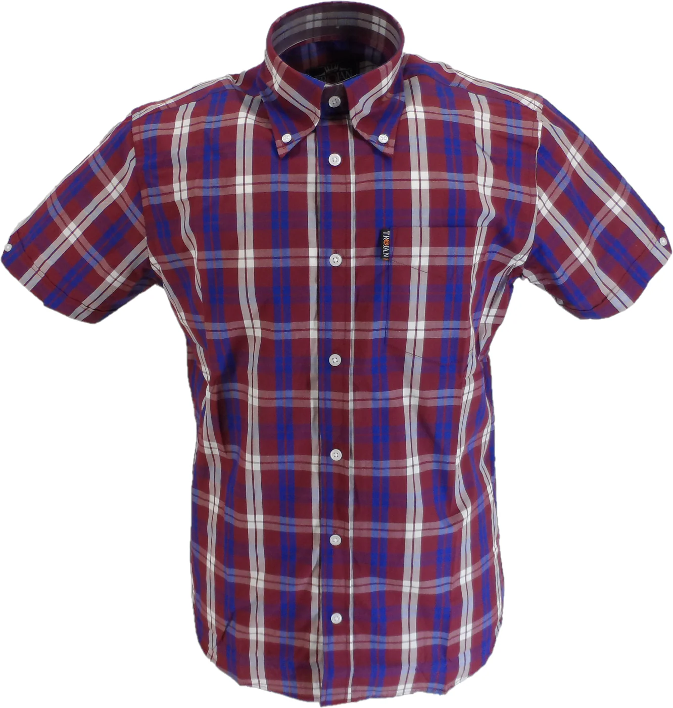 Trojan Mens Port Red Multi Check Short Sleeved Shirts and Pocket Square - immagine 2