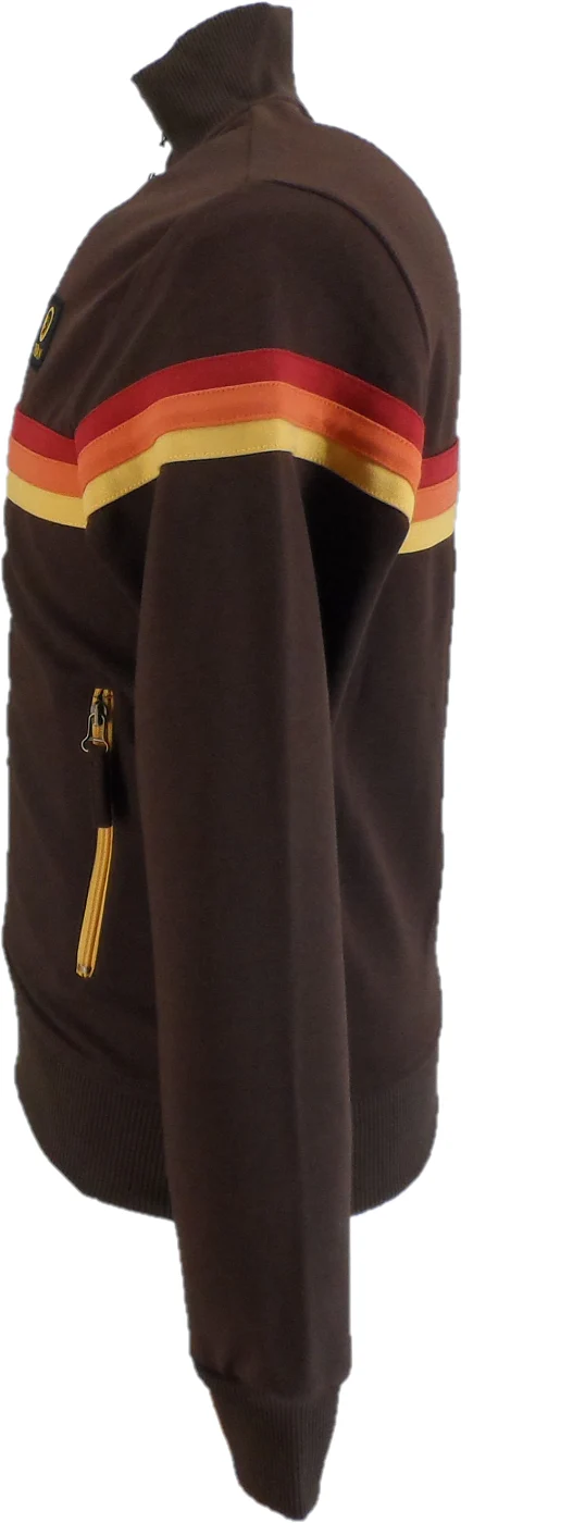 Trojan Mens Chocolate Brown Retro Stripe Retro Track Tops - immagine 3