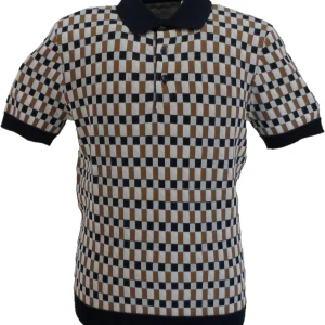 Ben Sherman Mens Navy Blue Knitted Checked Polo Shirt