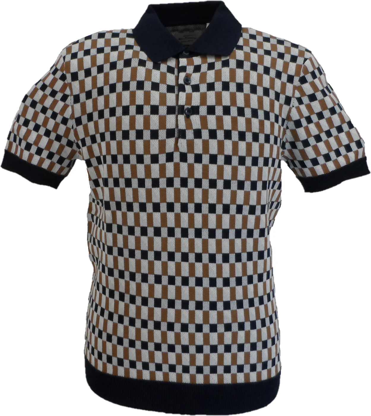 Ben Sherman Mens Navy Blue Knitted Checked Polo Shirt - immagine 2