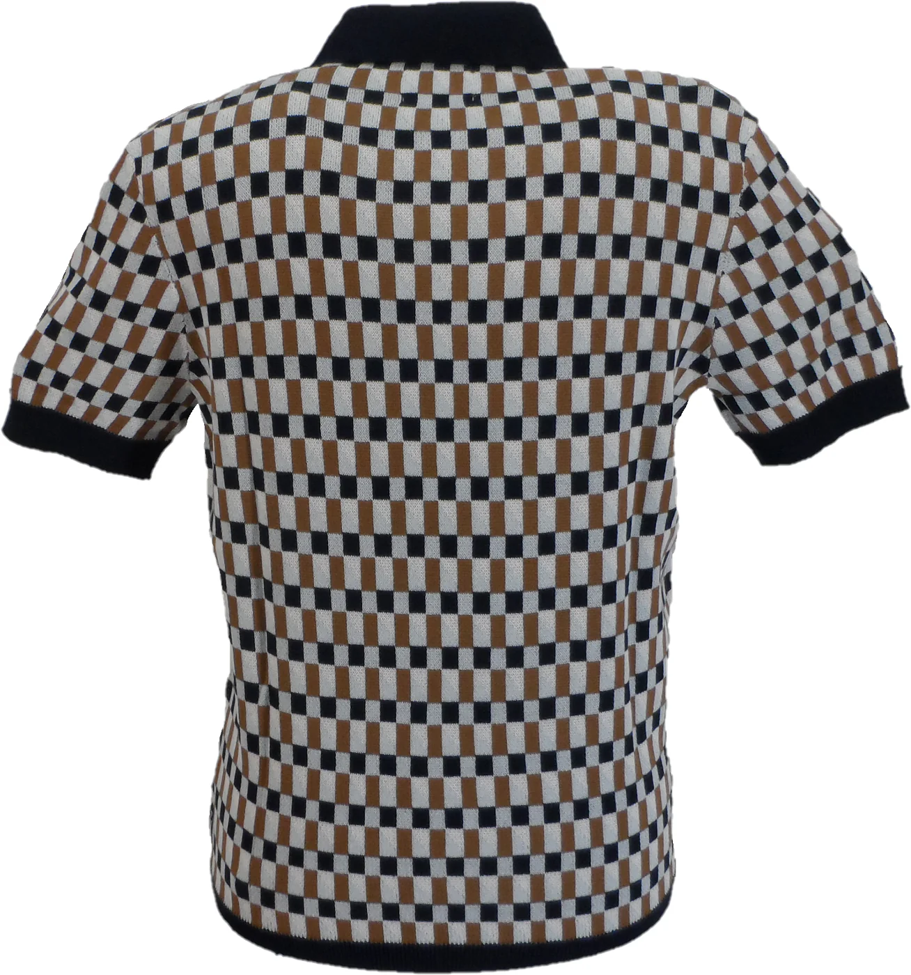 Ben Sherman Mens Navy Blue Knitted Checked Polo Shirt - immagine 3