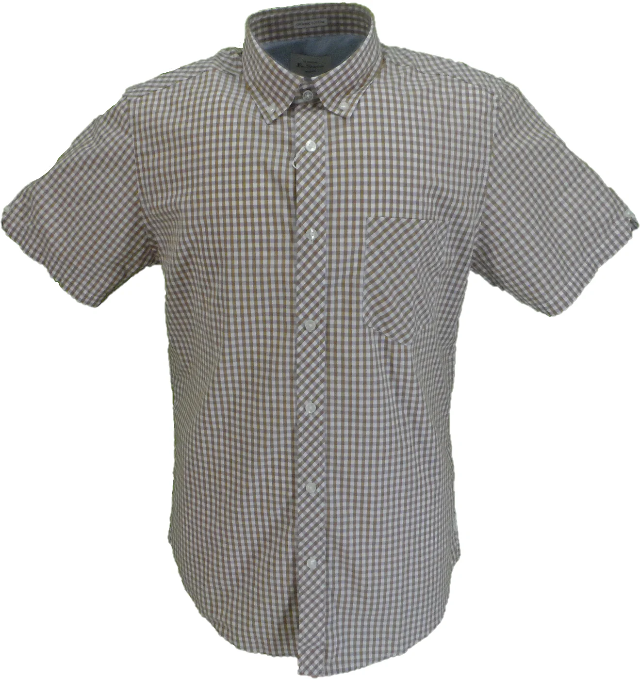 Ben Sherman Mens Caramel Brown Gingham Short Sleeved Shirt - immagine 2