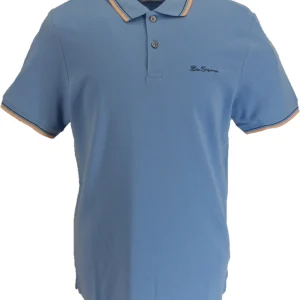 Ben Sherman Men's Lake Blue Signature 100% Cotton Polo Shirt