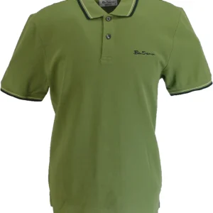 Ben Sherman Mens Olive Green Signature 100% Cotton Polo Shirt