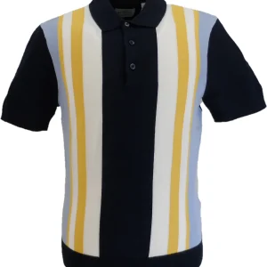 Ben Sherman Dark Navy Knitted Striped Mod Polo Shirt