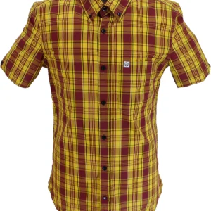 Lambretta Mens Burgundy/Gold Button Down Shirts