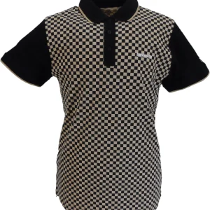 Lambretta Mens Black/Nomad Checkerboard Polo Shirts
