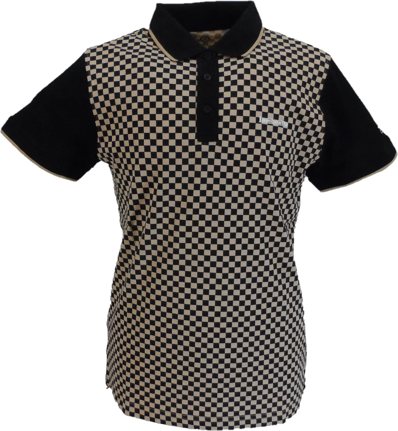 Lambretta Mens Black/Nomad Checkerboard Polo Shirts