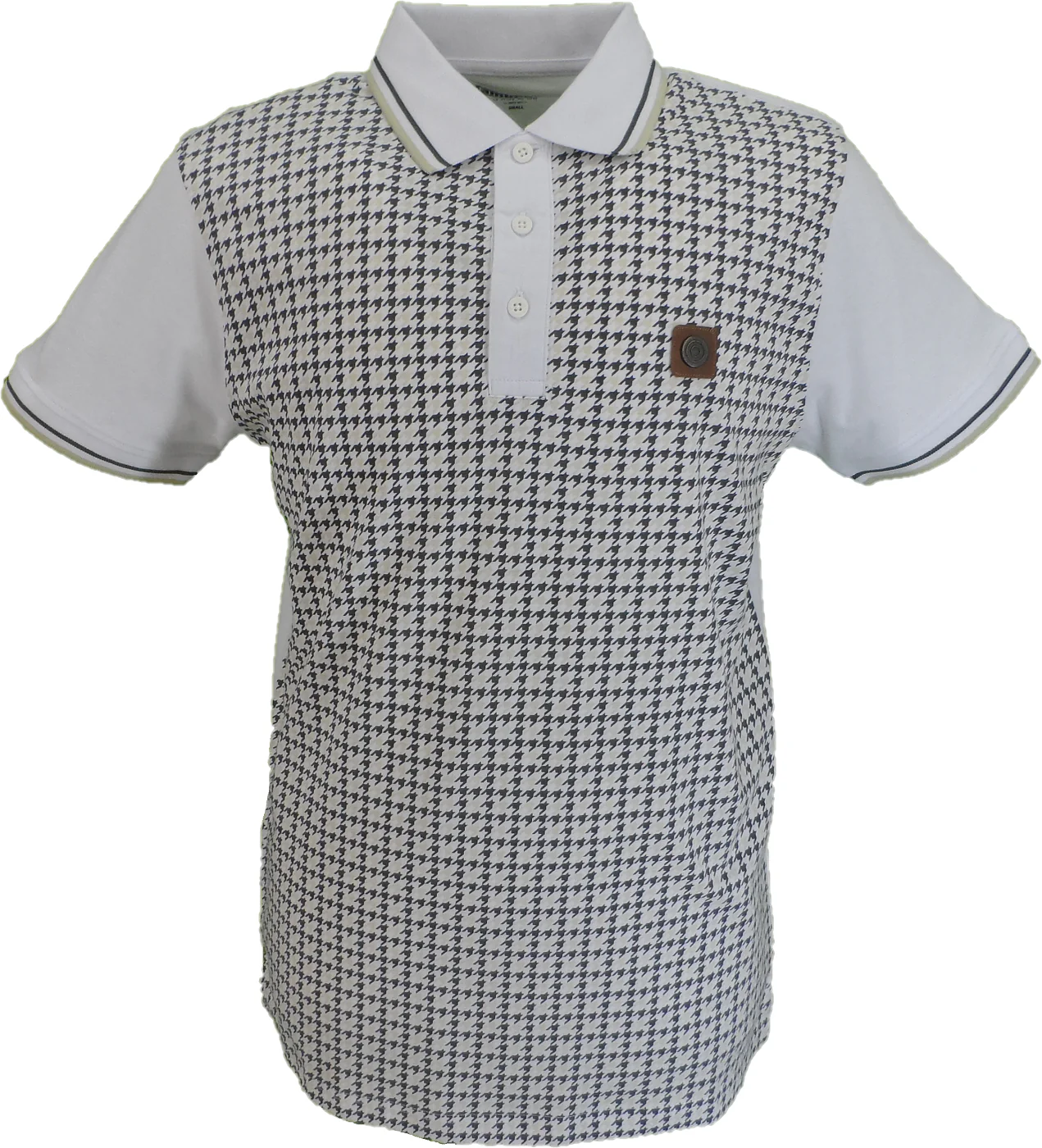 Lambretta Mens White Houndstooth Print Cotton Polo Shirts - immagine 2