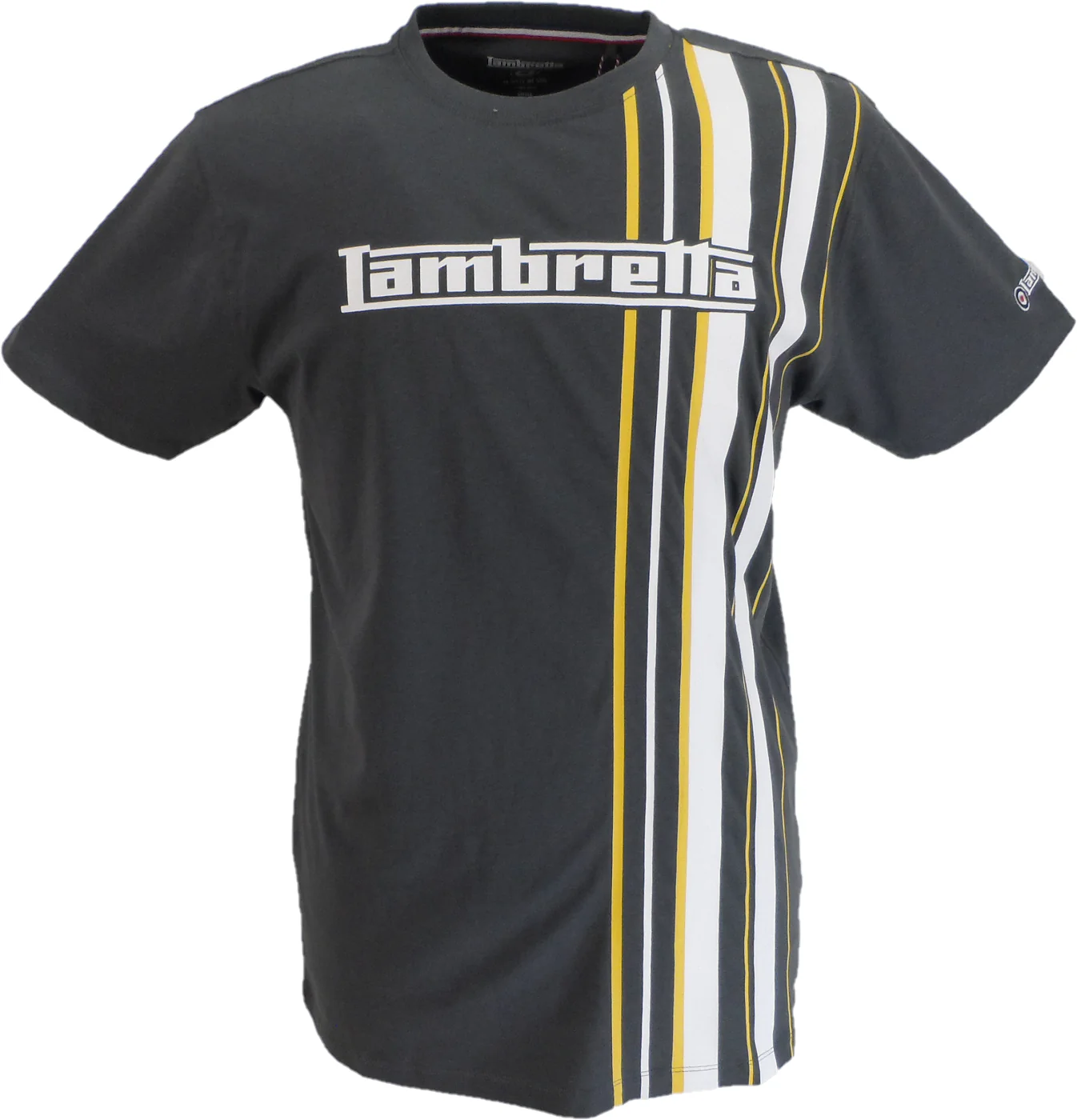 Lambretta Mens Iron Grey Striped Retro T Shirt - immagine 2