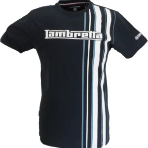Lambretta Mens Navy Blue Striped Retro T Shirt