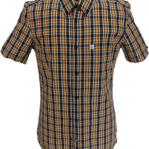 Lambretta Mens Black/White/Orange Button Down Shirts