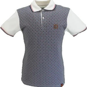 Trojan Mens Ecru Diamond Jacquard Panel Polo Shirt