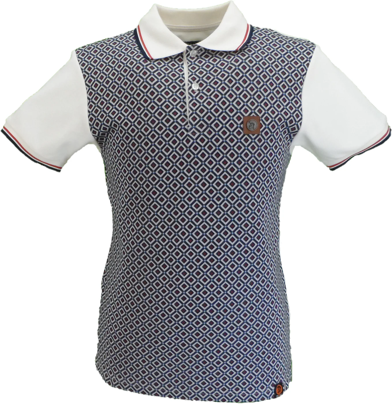 Trojan Mens Ecru Diamond Jacquard Panel Polo Shirt - immagine 2