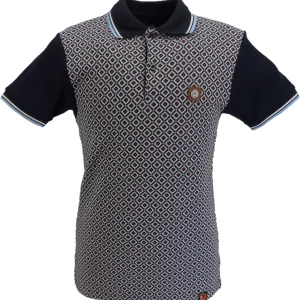 Trojan Mens Navy Blue Diamond Jacquard Panel Polo Shirt