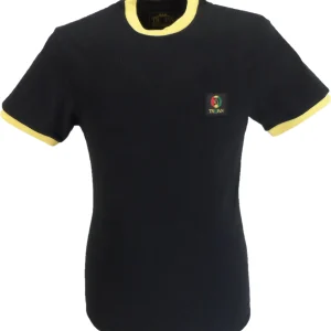 Trojan Mens Black Flag Badge 100% Cotton Ringer T-Shirt
