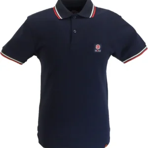 Trojan Mens Navy Flag Badge Twin Tipped Polo Shirt