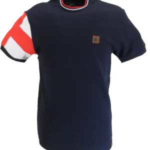 Trojan Mens Navy Blue George Flag Print Tipped Pique T Shirt