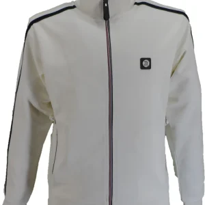 Trojan Mens Ecru Twin-Stripe Contrast Zip Retro Track Tops