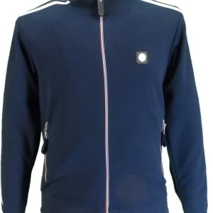 Trojan Mens Navy Blue Twin-Stripe Contrast Zip Retro Track Tops