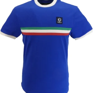 Trojan Mens Cobalt Blue Stripe Front Cotton Peach T-Shirt