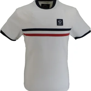Trojan Mens Ecru Stripe Front Cotton Peach T-Shirt