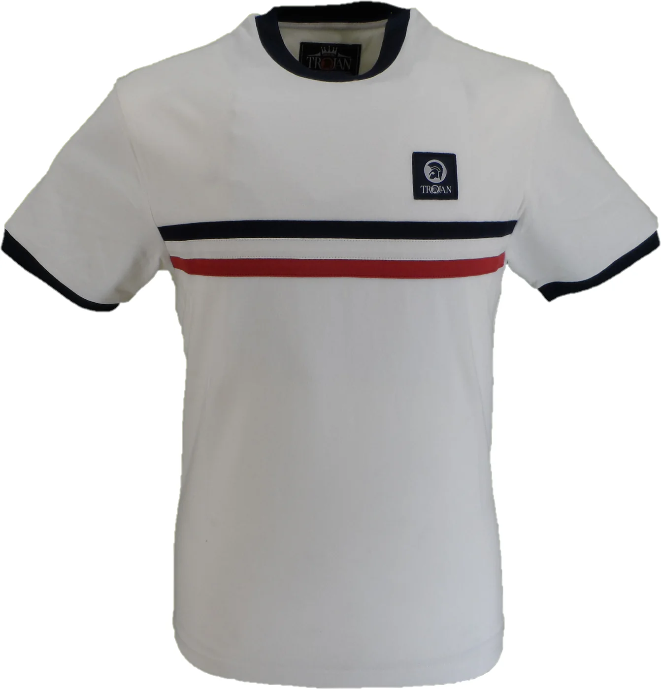 Trojan Mens Ecru Stripe Front Cotton Peach T-Shirt - immagine 2