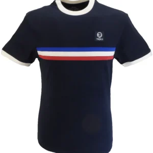 Trojan Mens  Navy Blue Stripe Front Cotton Peach T-Shirt