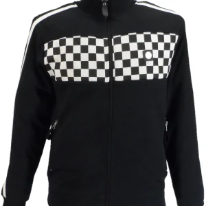 Trojan Mens Black Chequerboard Stripe Retro Track Tops