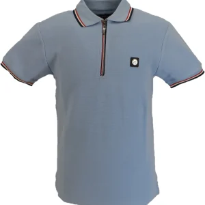 Trojan Mens Powder Blue Rib Chrome-effect Zip Tipped Polo Shirt
