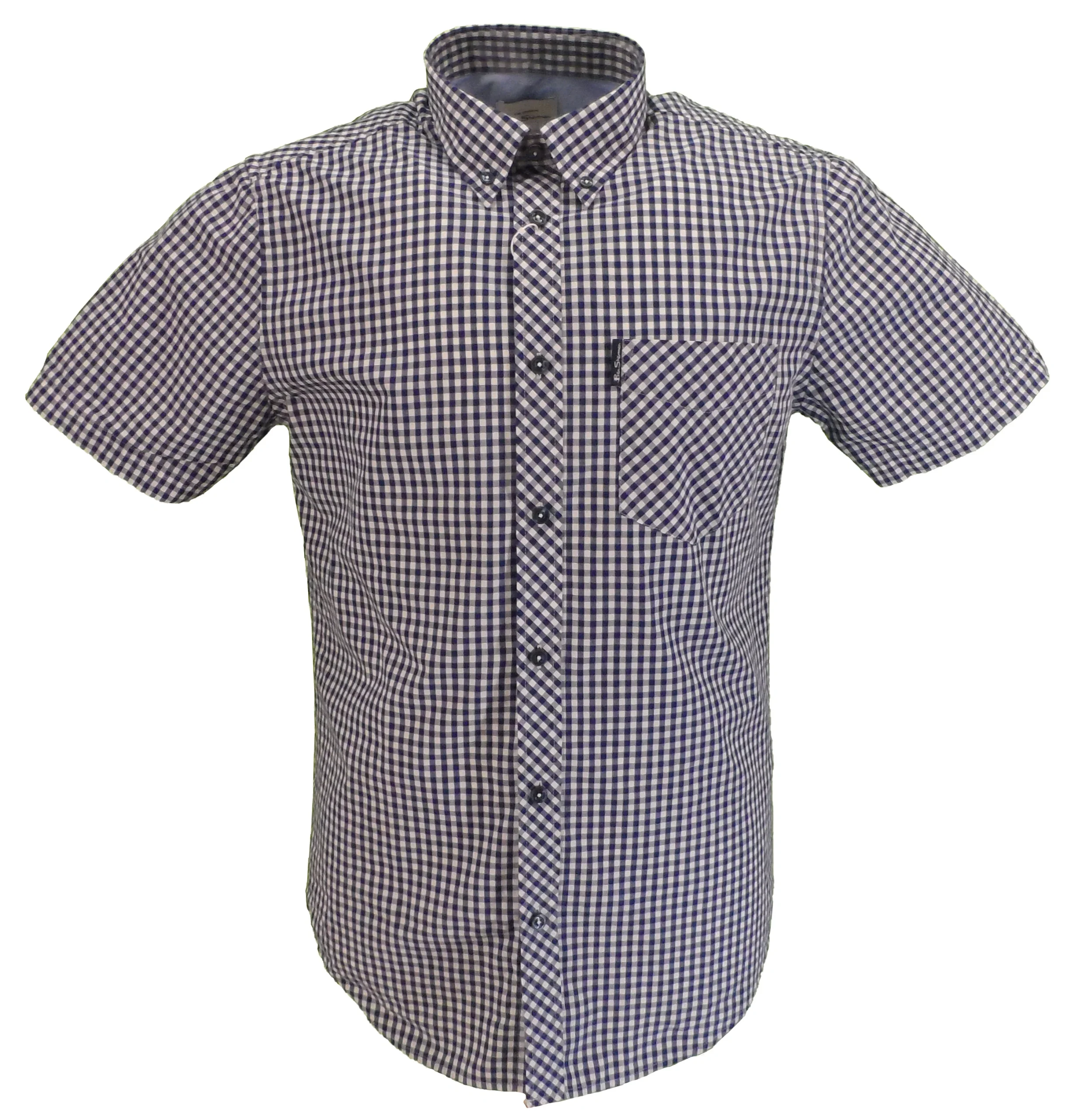 Ben Sherman Mens Dark Blue Gingham Check Short Sleeved Shirts … - immagine 2