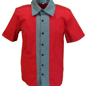 Mazeys Mens Retro Burgundy/Grey Rockabilly Bowling Shirts
