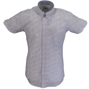 Relco Mens White Retro Floral Short Sleeved Shirt