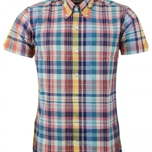 Relco Mens Multi Check Short Sleeved Button Down Shirts