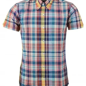 Relco Ladies Retro Multi Check Button Down Short Sleeved Shirts