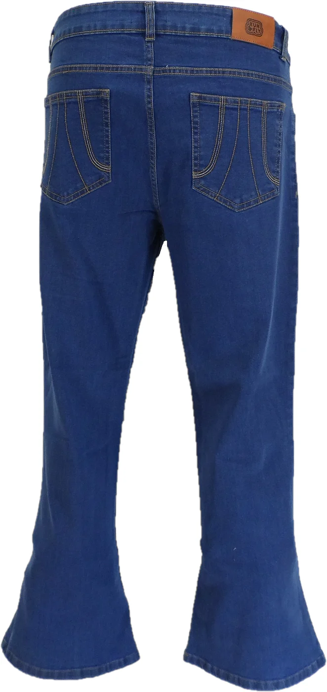 Run & Fly Mens Stone Wash Denim Bell Bottom Flares Jeans - immagine 3