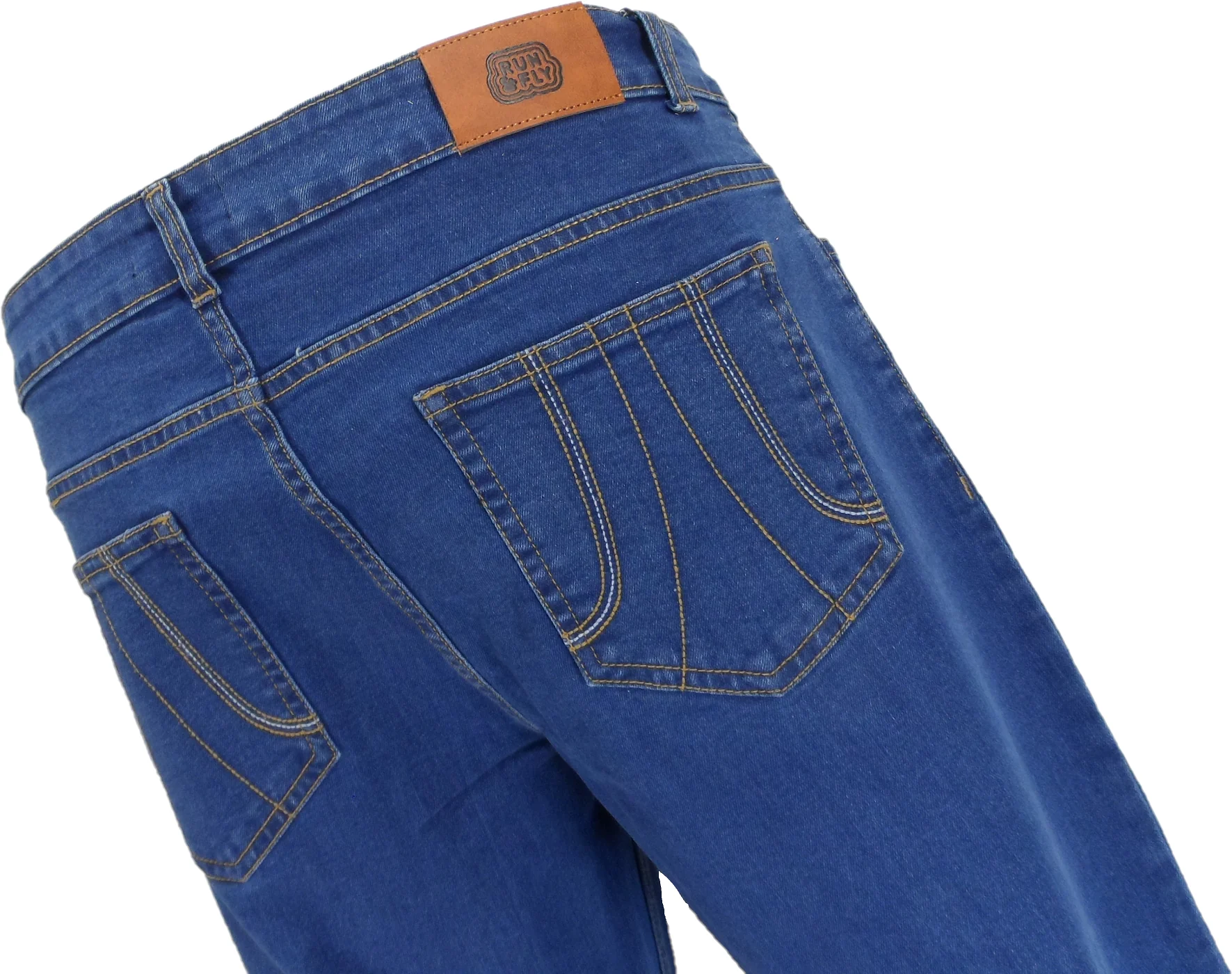 Run & Fly Mens Stone Wash Denim Bell Bottom Flares Jeans - immagine 4