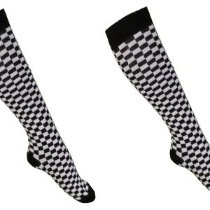 Ladies 2 Pair Pack of Black/White Checked Knee High Socks