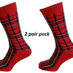 Ladies 2 Pair Pack Of Red Tartan Retro Socks