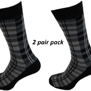 Mens 2 Pair Pack Grey Tartan Retro Socks