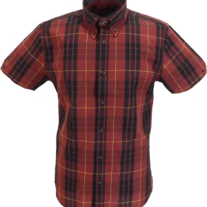 Tootal Mens Oxblood Checked 100% Cotton Retro Down Short Sleeve Shirts