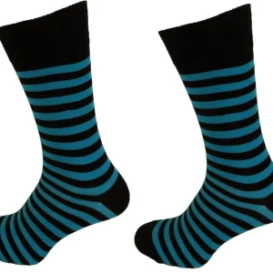 Mens 2 Pair Pack Turquoise/Black Thin Striped Retro Socks
