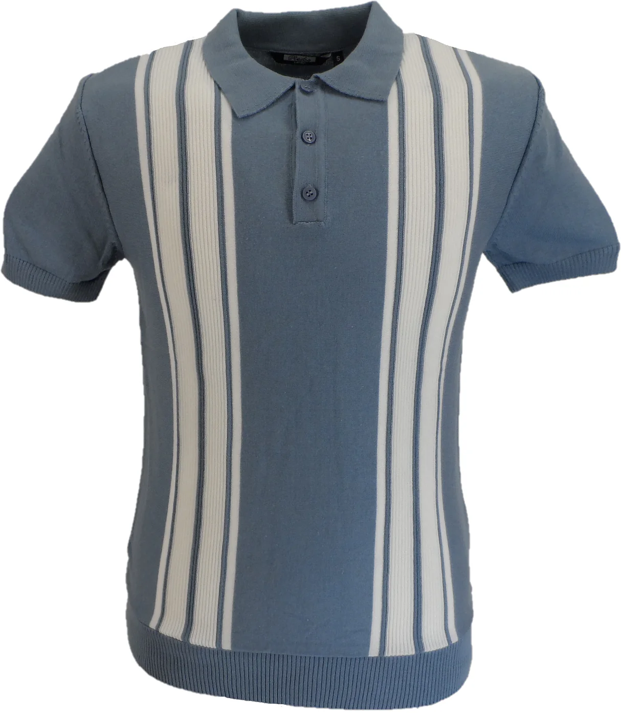 Relco Mens Sky Blue Retro Striped Knitted Polo Shirts - immagine 2