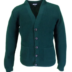 Relco Classic Retro Waffle Knit Dark Green Cardigan