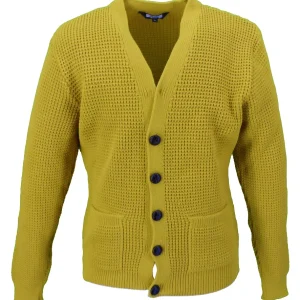 Relco Classic Retro Waffle Knit Mustard Cardigan