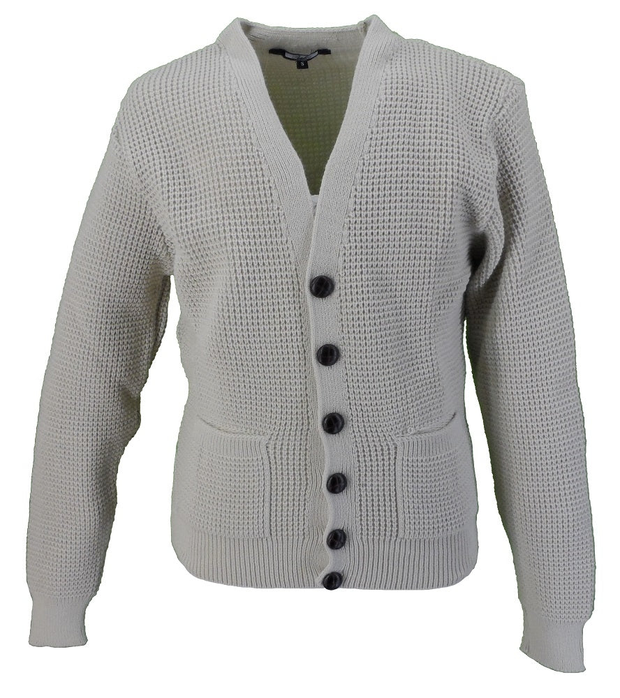 Relco Classic Retro Waffle Knit Stone Cardigan - immagine 2