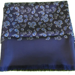 Mazeys Classic Retro Mod Mod Tassled Scarf Navy Paisley